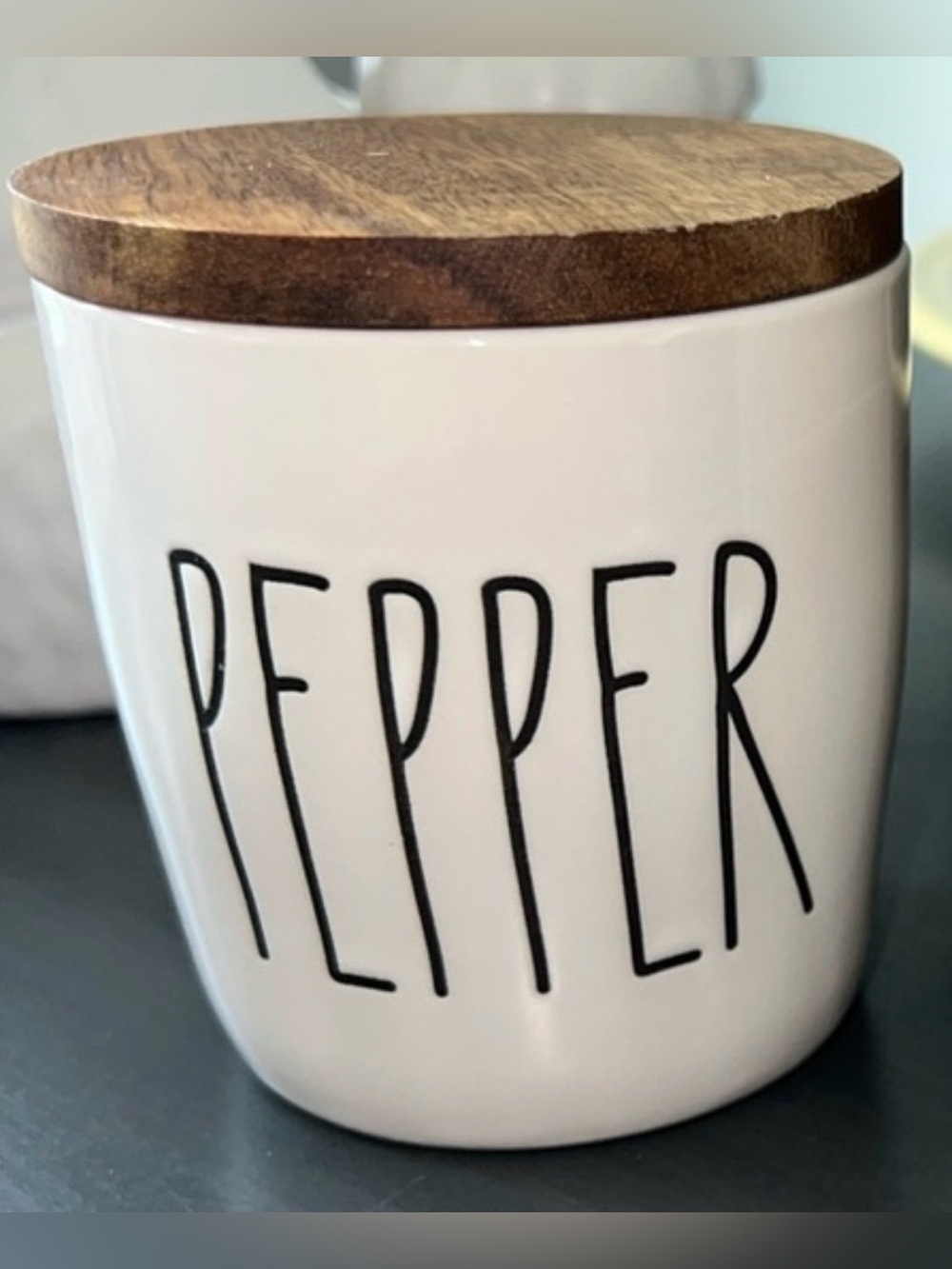 Rae Dunn “Pepper” Ceramic Canister with Wooden Lid